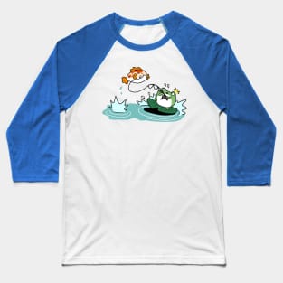 Fisherman Frog Catches a Koi Fish Baseball T-Shirt